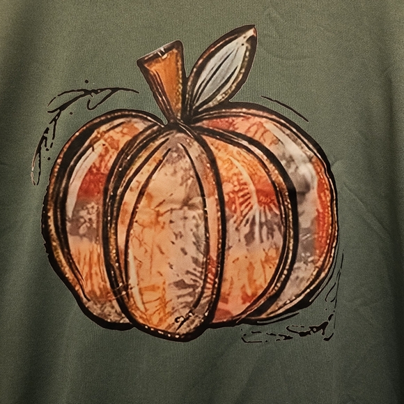 PUMPKIN PRINT SWEAT SHIRT SAGE GREEN NIP - Picture 2 of 6